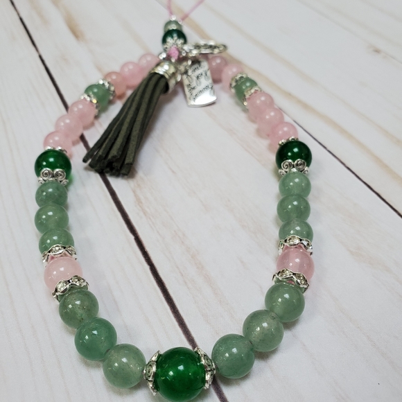 Aventurine and Rose Quartz Stone Beads Phone Strap - Picture 3 of 7